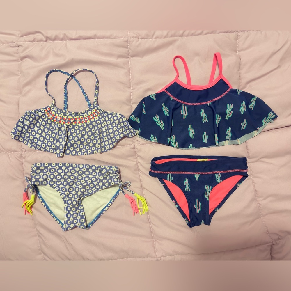 Girls' Blue and Pink Cactus Bikini Set